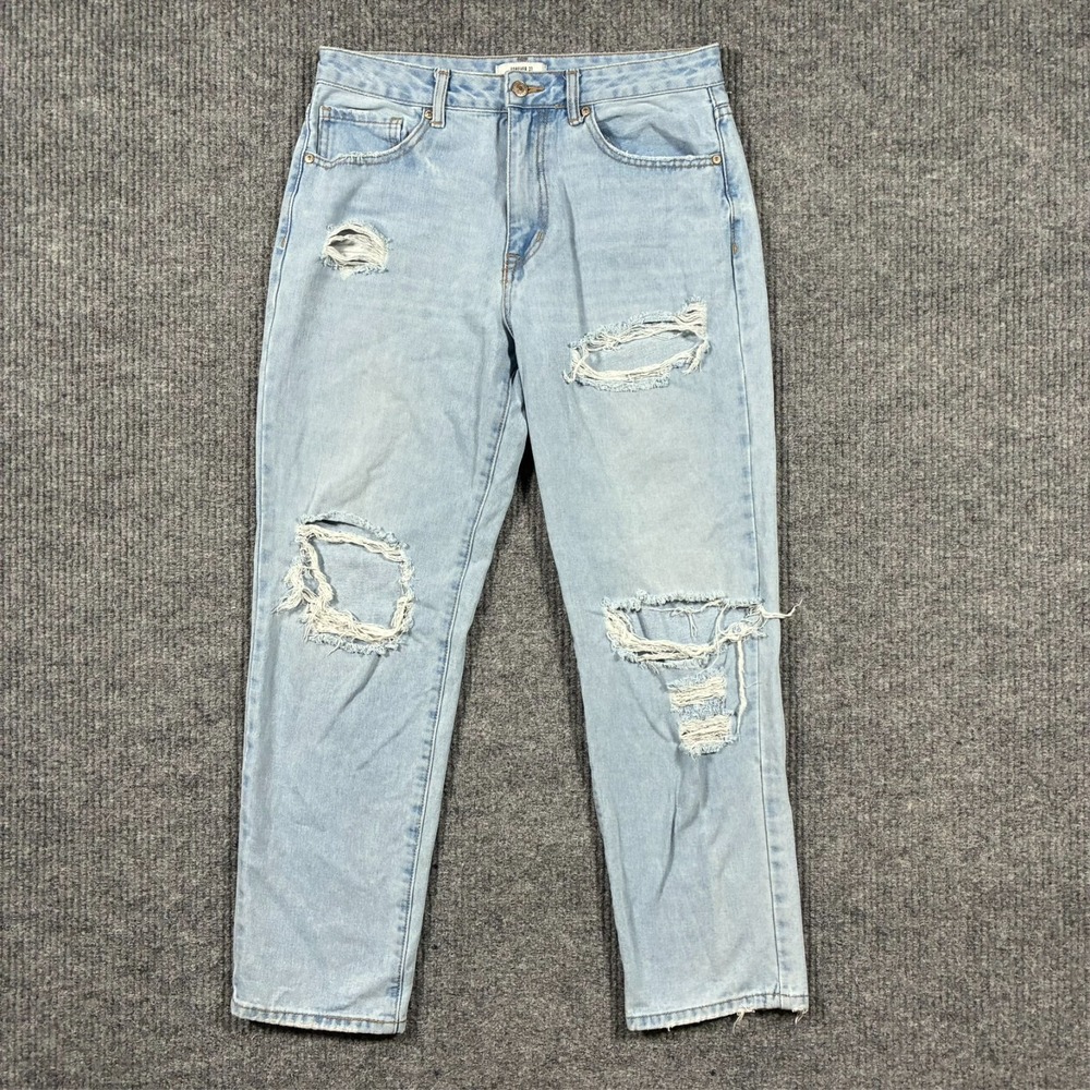 Forever 21 Womens Mom Jeans Size 29 Light Wash Distressed Denim High Rise